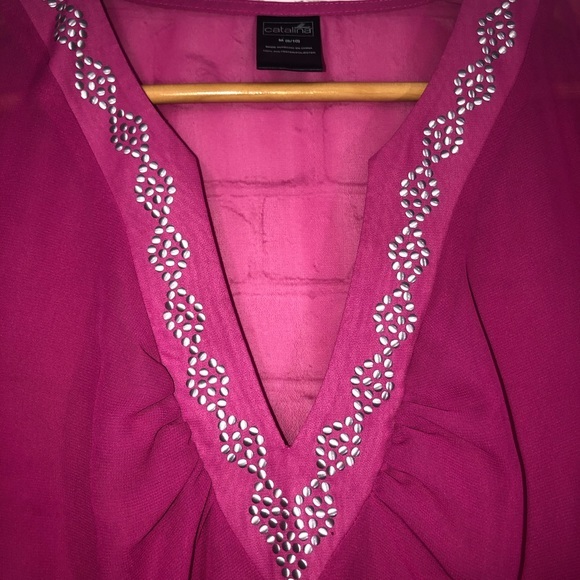 Catalina Swim Cover Up Sheer Embellished ‎ Top - Picture 2 of 4